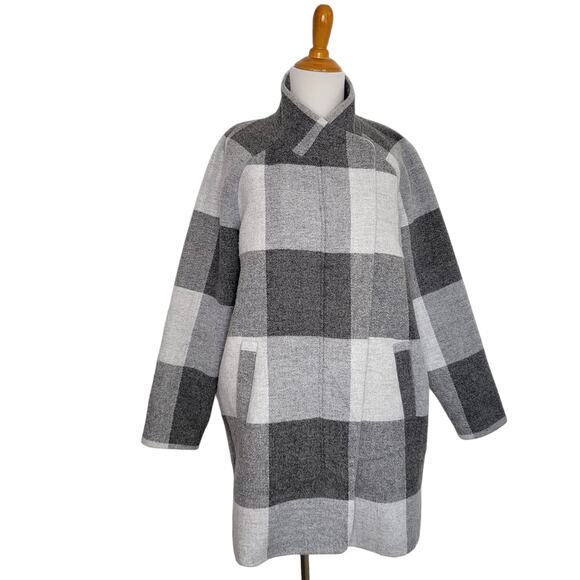 Marine Layer Stephanie Cocoon Coat Gray Buffalo Check Recycled Women XL - Picture 2 of 15